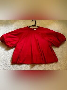 Maeve Anthropologie Red Puff Sleeve Bubble top XS